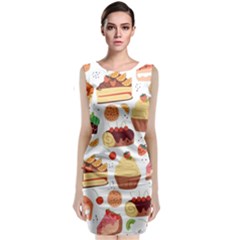 Seamless Pattern Hand Drawing Cartoon Dessert And Cake Sleeveless Velvet Midi Dress