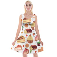 Seamless Pattern Hand Drawing Cartoon Dessert And Cake Reversible Velvet Sleeveless Dress