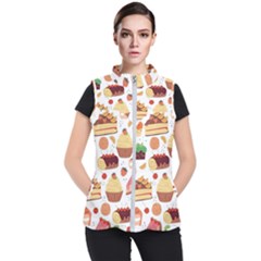 Seamless Pattern Hand Drawing Cartoon Dessert And Cake Women s Puffer Vest by Wav3s