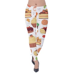 Seamless Pattern Hand Drawing Cartoon Dessert And Cake Velvet Leggings by Wav3s