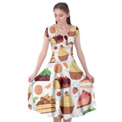 Seamless Pattern Hand Drawing Cartoon Dessert And Cake Cap Sleeve Wrap Front Dress by Wav3s