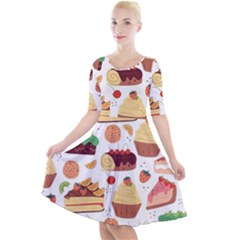 Seamless Pattern Hand Drawing Cartoon Dessert And Cake Quarter Sleeve A-line Dress by Wav3s