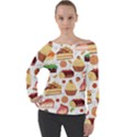 Seamless Pattern Hand Drawing Cartoon Dessert And Cake Off Shoulder Long Sleeve Velour Top View1