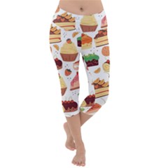 Seamless Pattern Hand Drawing Cartoon Dessert And Cake Lightweight Velour Capri Yoga Leggings