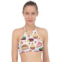 Seamless Pattern Hand Drawing Cartoon Dessert And Cake Racer Front Bikini Top by Wav3s