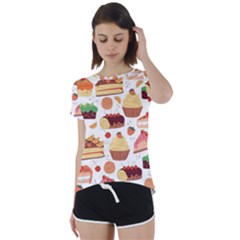 Seamless Pattern Hand Drawing Cartoon Dessert And Cake Short Sleeve Open Back Tee by Wav3s