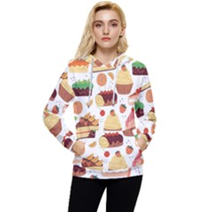 Seamless Pattern Hand Drawing Cartoon Dessert And Cake Women s Lightweight Drawstring Hoodie