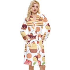 Seamless Pattern Hand Drawing Cartoon Dessert And Cake Long Sleeve Velvet Robe by Wav3s