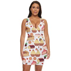 Seamless Pattern Hand Drawing Cartoon Dessert And Cake Draped Bodycon Dress by Wav3s