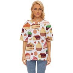 Seamless Pattern Hand Drawing Cartoon Dessert And Cake Oversized Basic Tee by Wav3s