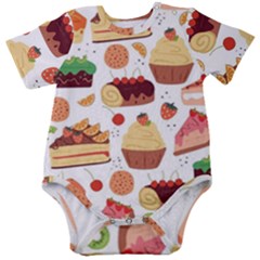 Seamless Pattern Hand Drawing Cartoon Dessert And Cake Baby Short Sleeve Bodysuit by Wav3s