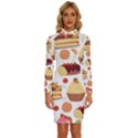 Seamless Pattern Hand Drawing Cartoon Dessert And Cake Long Sleeve Shirt Collar Bodycon Dress View1