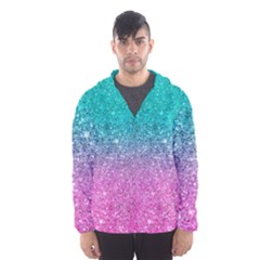 Pink And Turquoise Glitter Men s Hooded Windbreaker by Wav3s