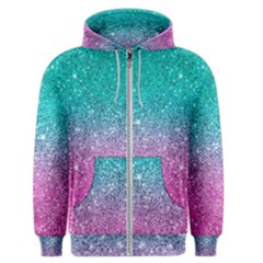 Pink And Turquoise Glitter Men s Zipper Hoodie by Wav3s