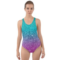 Pink And Turquoise Glitter Cut-out Back One Piece Swimsuit by Wav3s