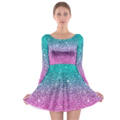 Pink And Turquoise Glitter Long Sleeve Skater Dress by Wav3s