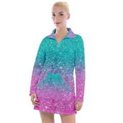 Pink And Turquoise Glitter Women s Long Sleeve Casual Dress by Wav3s