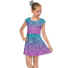 Pink And Turquoise Glitter Kids  Cap Sleeve Dress by Wav3s