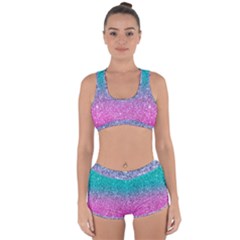 Pink And Turquoise Glitter Racerback Boyleg Bikini Set by Wav3s