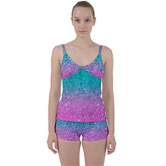 Pink And Turquoise Glitter Tie Front Two Piece Tankini by Wav3s