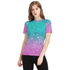 Pink And Turquoise Glitter Women s Short Sleeve Rash Guard by Wav3s