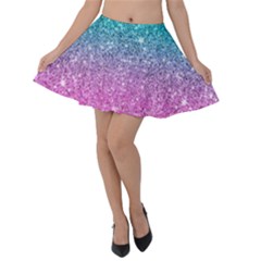 Pink And Turquoise Glitter Velvet Skater Skirt by Wav3s