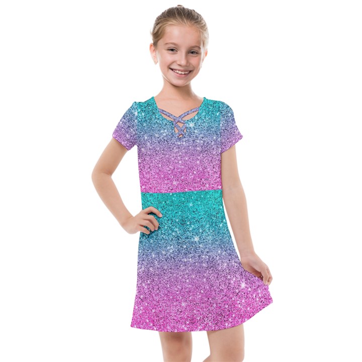 Pink And Turquoise Glitter Kids  Cross Web Dress