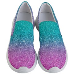 Pink And Turquoise Glitter Women s Lightweight Slip Ons by Wav3s