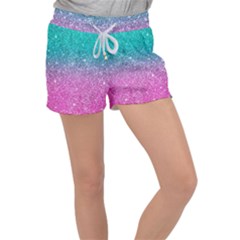 Pink And Turquoise Glitter Women s Velour Lounge Shorts by Wav3s