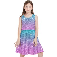 Pink And Turquoise Glitter Kids  Skater Dress by Wav3s