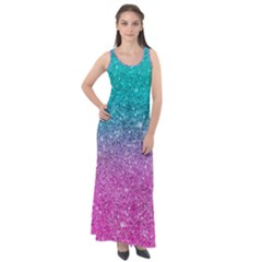 Pink And Turquoise Glitter Sleeveless Velour Maxi Dress by Wav3s