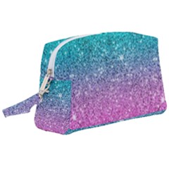 Pink And Turquoise Glitter Wristlet Pouch Bag (large)