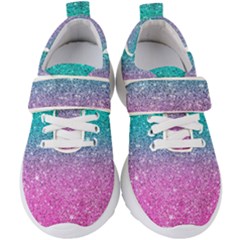 Pink And Turquoise Glitter Kids  Velcro Strap Shoes by Wav3s