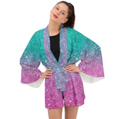 Pink And Turquoise Glitter Long Sleeve Kimono by Wav3s