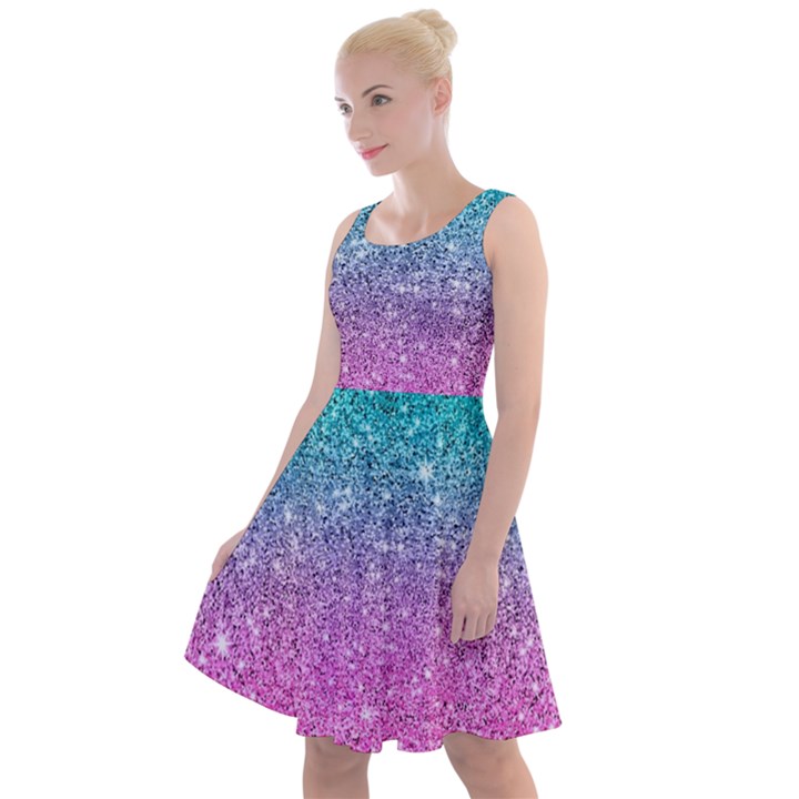 Pink And Turquoise Glitter Knee Length Skater Dress