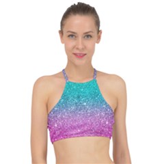 Pink And Turquoise Glitter Racer Front Bikini Top by Wav3s