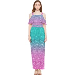 Pink And Turquoise Glitter Draped Sleeveless Chiffon Jumpsuit by Wav3s