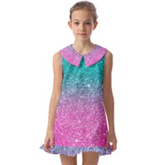 Pink And Turquoise Glitter Kids  Pilgrim Collar Ruffle Hem Dress by Wav3s