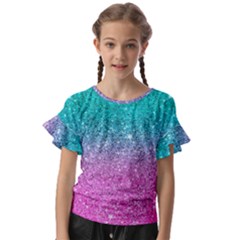 Pink And Turquoise Glitter Kids  Cut Out Flutter Sleeves by Wav3s