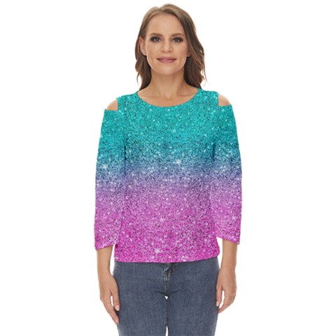 Pink And Turquoise Glitter Cut Out Wide Sleeve Top by Wav3s