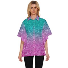 Pink And Turquoise Glitter Women s Batwing Button Up Shirt