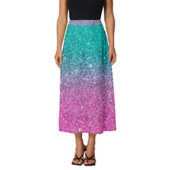 Pink And Turquoise Glitter Classic Midi Chiffon Skirt by Wav3s