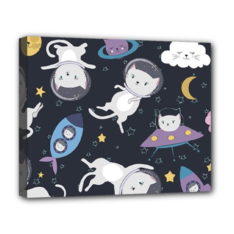 Space Cat Illustration Pattern Astronaut Deluxe Canvas 20  X 16  (stretched) by Wav3s