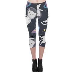 Space Cat Illustration Pattern Astronaut Capri Leggings  by Wav3s