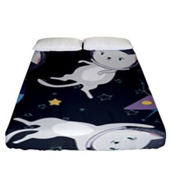 Space Cat Illustration Pattern Astronaut Fitted Sheet (king Size) by Wav3s