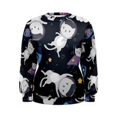 Space Cat Illustration Pattern Astronaut Women s Sweatshirt by Wav3s