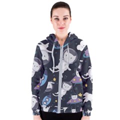 Space Cat Illustration Pattern Astronaut Women s Zipper Hoodie by Wav3s