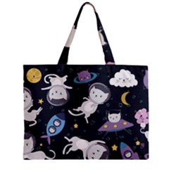 Space Cat Illustration Pattern Astronaut Zipper Mini Tote Bag by Wav3s