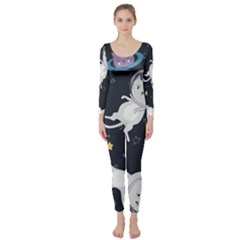 Space Cat Illustration Pattern Astronaut Long Sleeve Catsuit by Wav3s