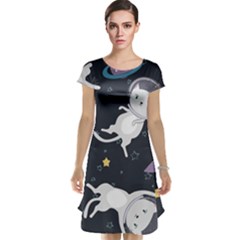 Space Cat Illustration Pattern Astronaut Cap Sleeve Nightdress by Wav3s